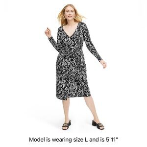 Diane Von Furstenburg Target DVF Classic Wrap LS Dress Black & White Size Large